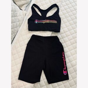 Champion Black Sports Bra and Biker Shorts Set